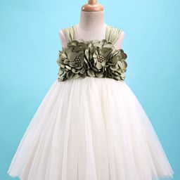 Enfance Sleeveless Floral Applique Detailed Dress - Olive Green-image-22