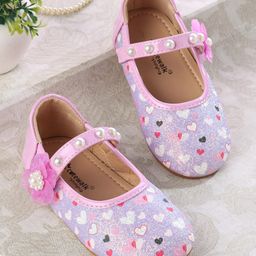 Cute Walk by Babyhug Ballerina with Velcro Closer & Hearts Print - Purple-image-82