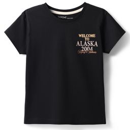 Doreme Single Jersey Knit Half Sleeves T-Shirt With Welcome to Alaska Text Print - Black-image-93