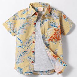 Rikidoos Half Sleeves Floral Printed Shirt With Attached Tee - Yellow & Melange-image-39
