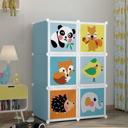 Butterthief Cartoon Printed Collapsible Wardrobe, 6 Cubes Almirah for Kids & Toddlers - Blue-10