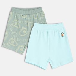MINI KLUB Cotton Knit Pack Of 2 Avacados Printed & Patch Detailed Shorts - Grey & Blue-picture-48