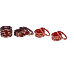 1ST TIME Set Of 16 Maroon Alloy Artificial Stones & Beads Antique Bangles-picture-23