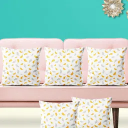ArtzFolio White & Yellow 5 Pieces Feathers Printed Square Cushion Covers-image-25