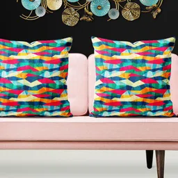 ArtzFolio Green & Red 5 Pieces Geometric Printed Square Cushion Covers-9
