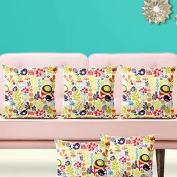 ArtzFolio Yellow & Red 5 Pieces Floral & Birds Printed Square Cushion Covers-image-87