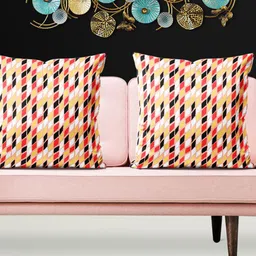 ArtzFolio Yellow & White 5 Pieces Geometric Printed Square Cushion Covers-picture-1