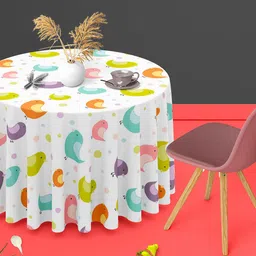 ArtzFolio White & Orange Birds Print Anti-Slip Round 8 Seater Table Cover-image-75