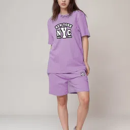 FITIN OUTFIT Printed Pure Cotton Round Neck T-Shirt With Shorts Co-Ords-picture-6