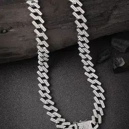 The Roadster Lifestyle Co Men Silver-Plated American Diamond Studded Chain Necklace-image-29
