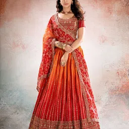 SHOPGARB Embroidered Sequinned Semi-Stitched Lehenga & Unstitched Blouse With Dupatta-picture-52