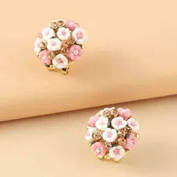 Bling Queen Gold-Plated Artificial Stones Studded Floral Shaped Studs-picture-51