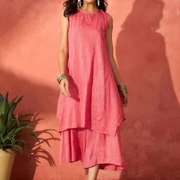 InWeave Striped Sleeveless Asymmetric A-Line Kurta With Palazzos-6