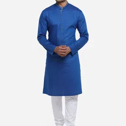 azania Men Blue Solid Straight Kurta-image-47