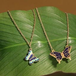 Zaveri Pearls Set of 2 Blue Enamel Butterflies Contemporary Pendants with Chains-ZPFK17970-86
