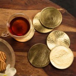 Peepul Tree Brass Plain Light Hammered Coaster with no debossing work | Set of 4-31