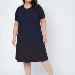 Brinns Navy Blue Cotton Regular Fit Plus Size Dress-image-85