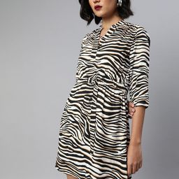 Sera Women White Printed Fit and Flare Dress-image-4