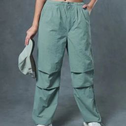 Bewakoof Green Relaxed Fit High Rise Parachute Pants-image-99