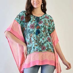 The Kaftan Company Blue Viscose Regular Fit Print Top-picture-21