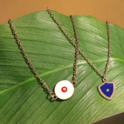 Zaveri Pearls Set of 2 Blue Enamel & Evil Eye Contemporary Pendants with Chains-ZPFK17968-26
