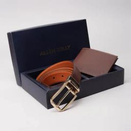Allen Solly Men Brown Textured Leather Belt and Wallet-65