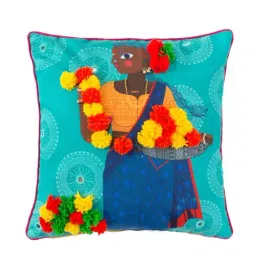 Chumbak Garland Garnish Turquoise Cushion Cover - Set of 1-48