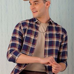 HARDSODA Men Navy Blue Checked Casual Shirt-image-40