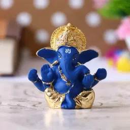 eCraftIndia Gold Plated Blue Mukut Ganesha Decorative Showpiece for Home/Temple/Office/Car Dashboard-39