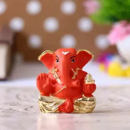 Gold Plated Orange Appu Ganesha Decorative Showpiece for Home/Temple/Office/Car Dashboard-image-92