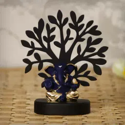 Gold Plated Blue Appu Ganesha Showpiece with Wooden Tree for Home/Temple/Office/Car Dashboard-32