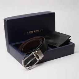 Allen Solly Men Black Solid Leather Belt and Wallet-62