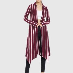 Hypernation Maroon Ecru Striped Print Shrug-image-50