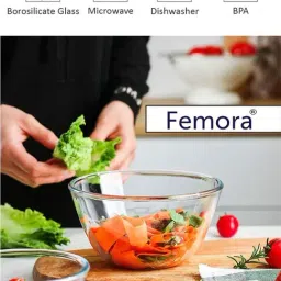 Femora Borosilicate Glass Microwave Safe Mixing Bowls (2100 ml) - Set of 2-2