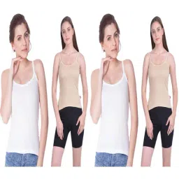 Dollar Missy White & Beige Cotton Camisole (Pack of 4)-image-97