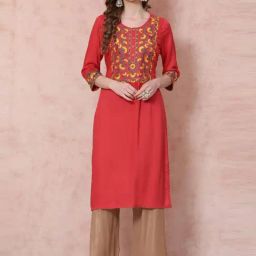Rangriti Coral Embroidered Straight Kurta-image-46