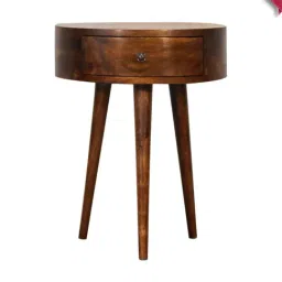 Artisan Furniture Solid Brown Mango Wood Semi Circle Side Table Chestnut Finish-image-98