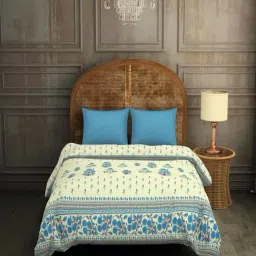 Spaces Jalmahal Printed Blue 300 TC Cotton Double Quilt-image-61