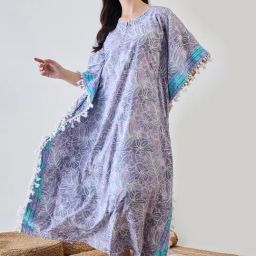 The Kaftan Company Grey Cotton Floral Night Dress-image-30