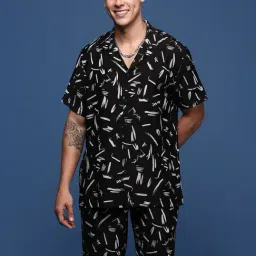 Showoff Black Cotton Relaxed Fit Printed Co-Ord Set-image-85