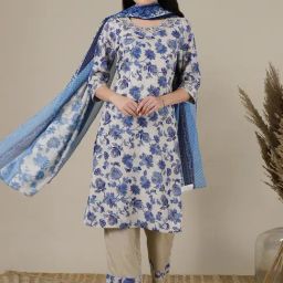 Aurelia White Printed Kurta Pant Set With Dupatta-image-70