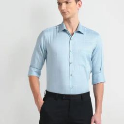 Arrow Blue Cotton Slim Fit Checks Shirt-picture-41