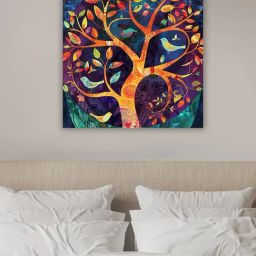 Art Street Multicolour Large Stretched Birds In A Tree Canvas Painting-picture-49