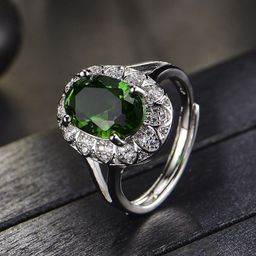 Designs & You Silver-Plated American Diamond Crushed Ice Cut Oval Finger Ring-7