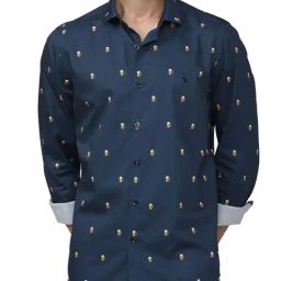 Simon Carter London Navy Printed Slim Fit Shirt-image-49