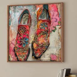 Art Street Multicolour Large Framed Vintage Floral Shoes Canvas Painting-picture-46