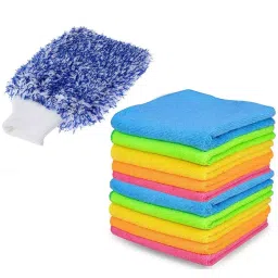 AllExtreme EXGT10B Microfiber Car Washing Glove with 10-Towels for Universal Use Multicolor and Blue Glove, 11 pc-image-73