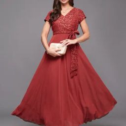 Miss Chase Red Relaxed Fit Self Pattern Dress-image-17