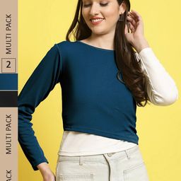 Fabflee Pack of 2 Round Neck Puff Sleeves Top-image-38