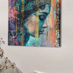 Art Street Blue Large Stretched Colorful Woman Side View Canvas Painting-image-34